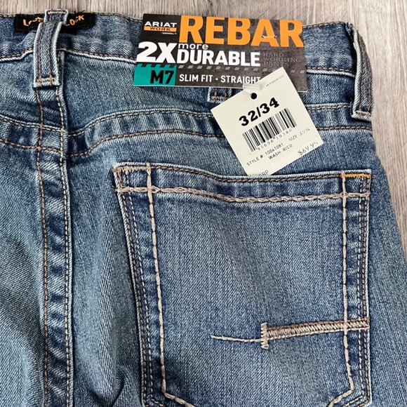 NWT Ariat Jeans Mens 32x34 M7 Slim Straight Rebar Work Western Durastretch - Picture 9 of 9